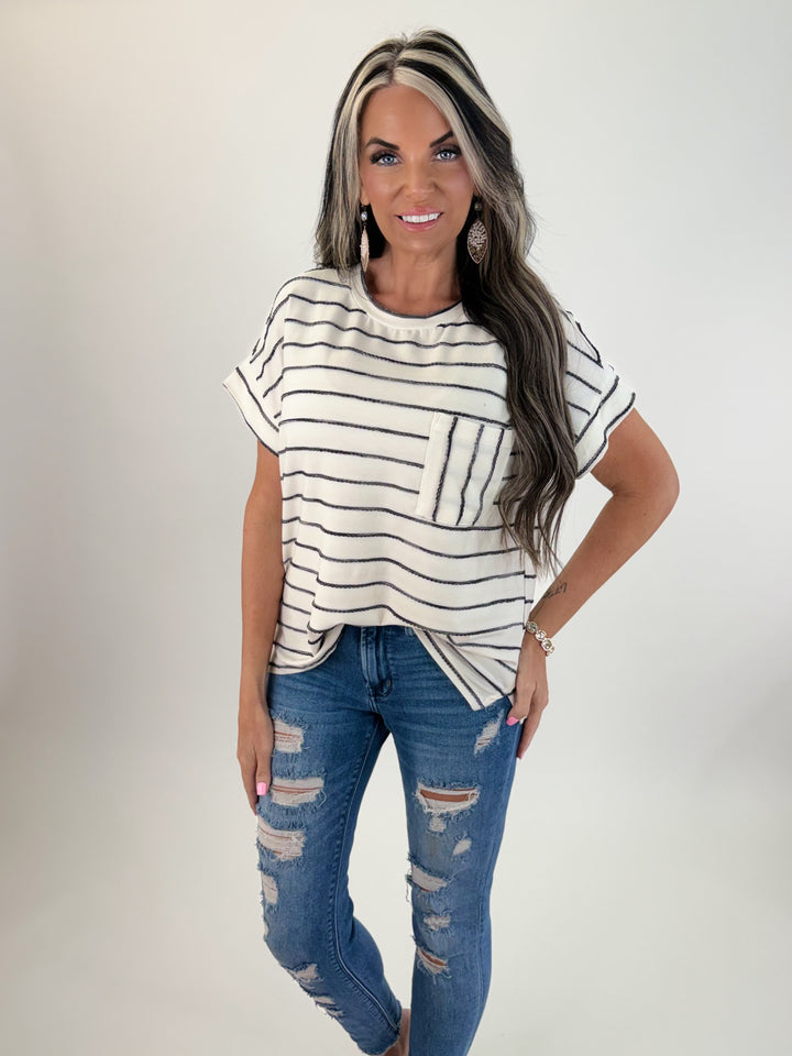 Classic Charm Striped Pocket Top