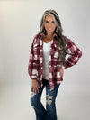 Check Printed Fleece Shacket-burgundy
