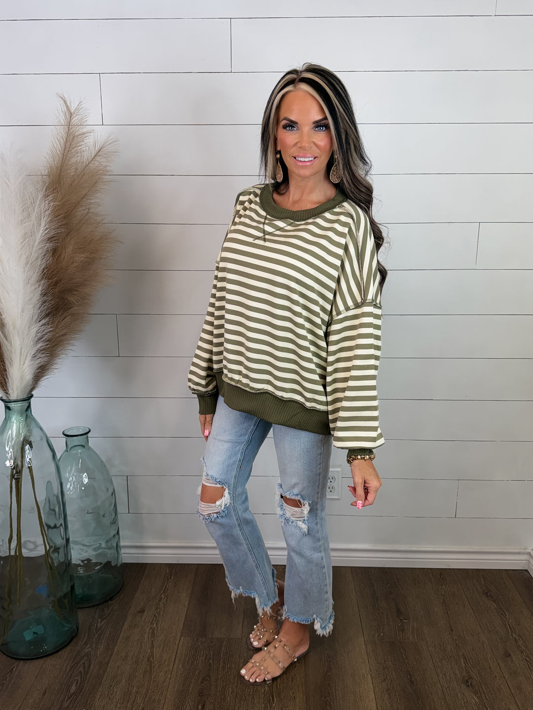 Off The Clock Stripe Sweatshirt