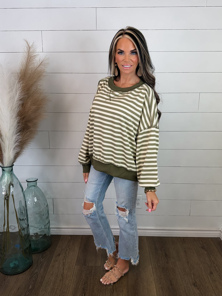 Off The Clock Stripe Sweatshirt