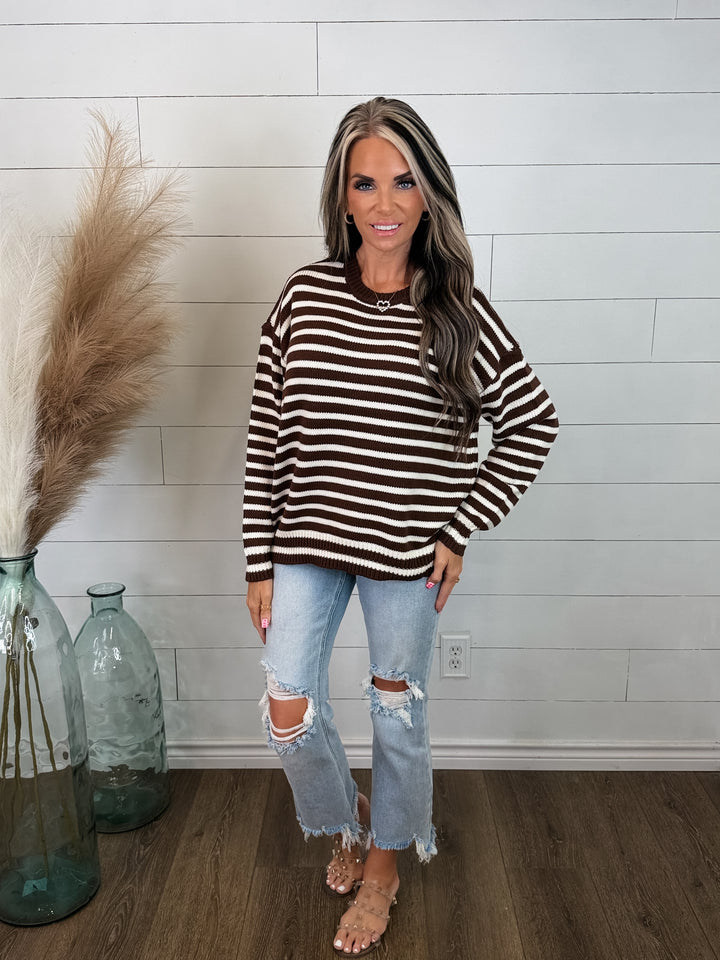 Cocoa Pinstripe Knit Sweater