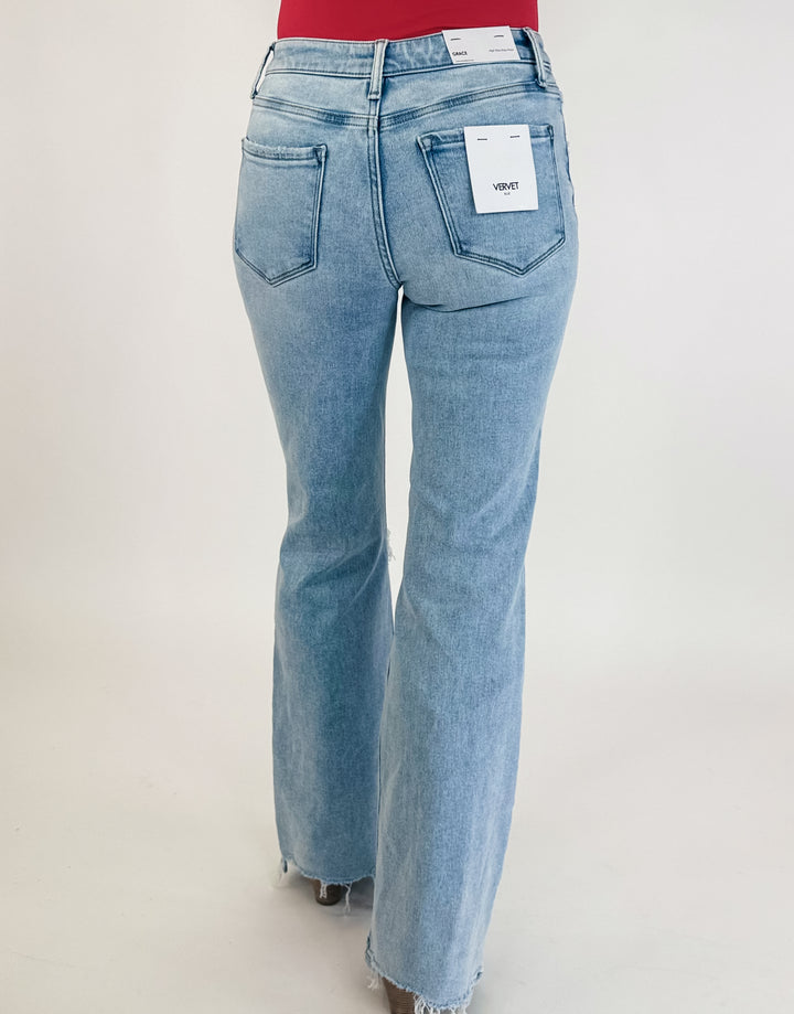 Everyday Favorite Distressed Flare Jeans – Light Wash