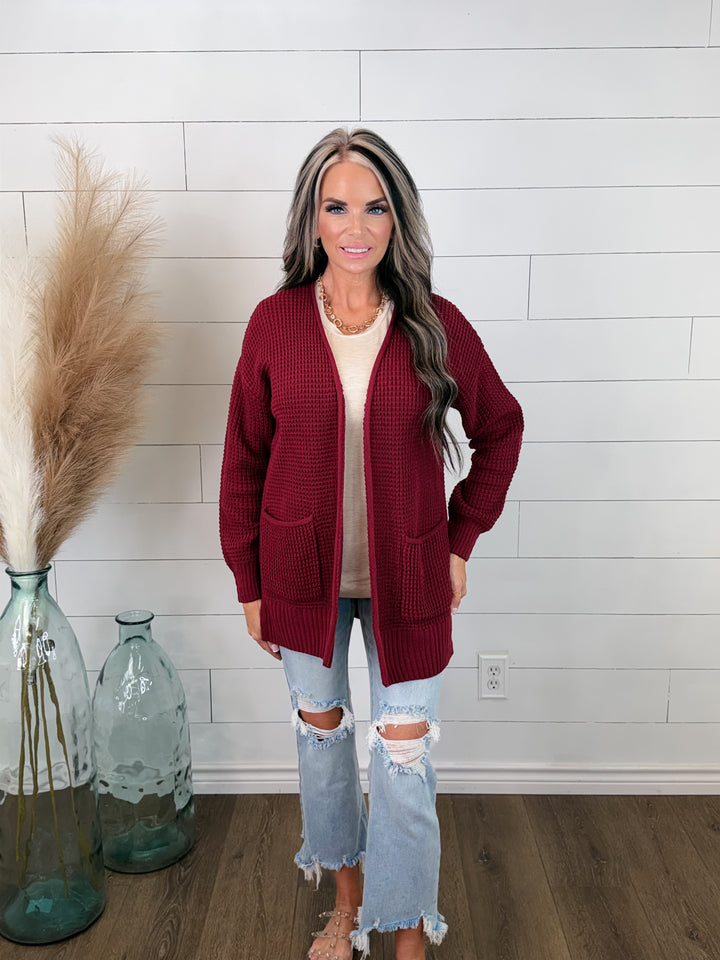 COZY DAYS POCKET CARDIGAN- BURGUNDY