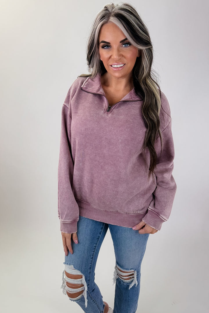 Rose acid Washed Half Zip