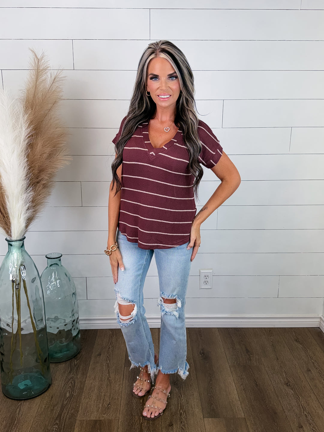 Easy Does It Striped V-Neck Top — 2 Colors