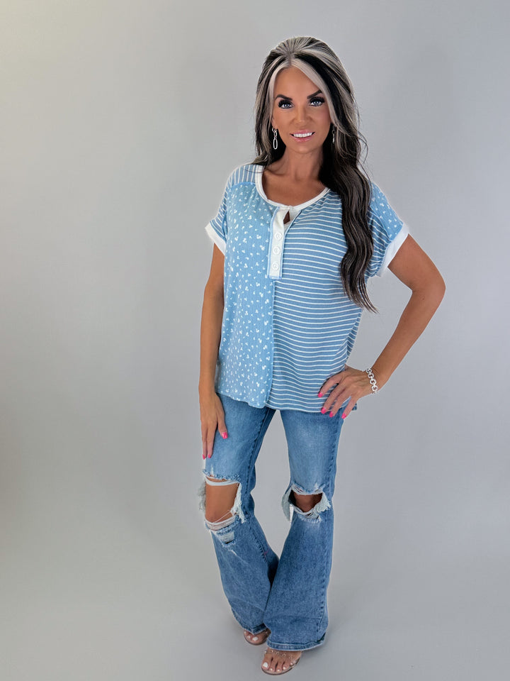 Sweet Mixed Print Henley Top