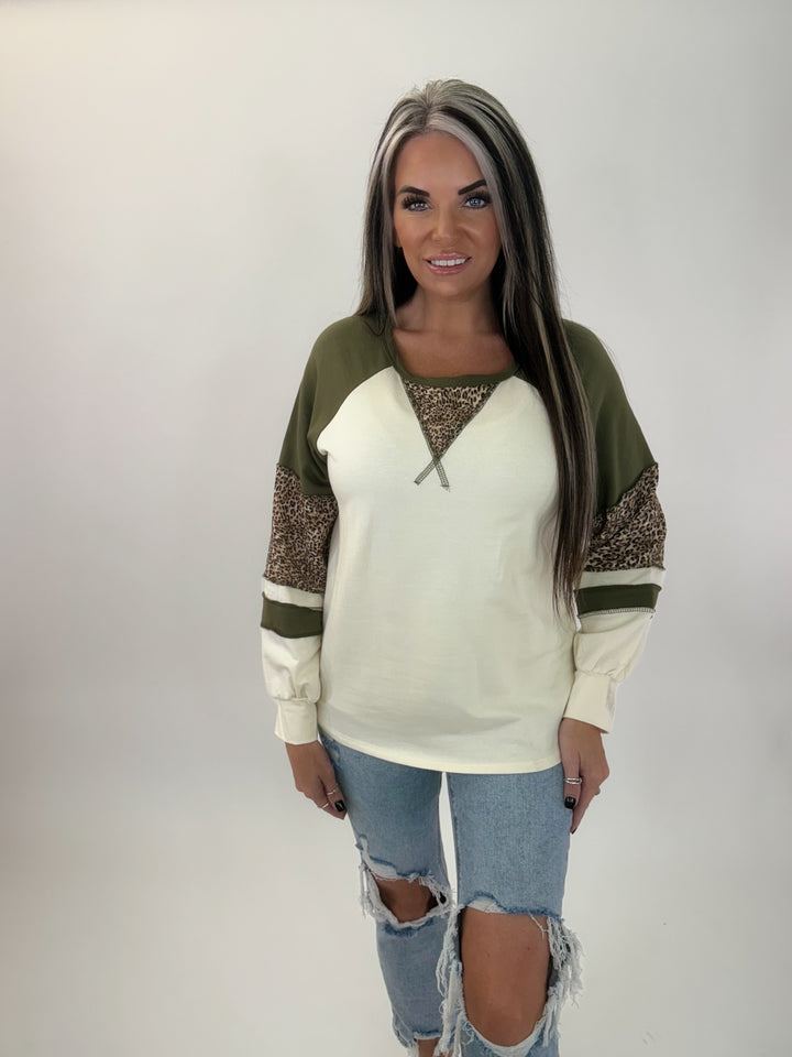 Olive & Leopard Colorblock Sweatshirt