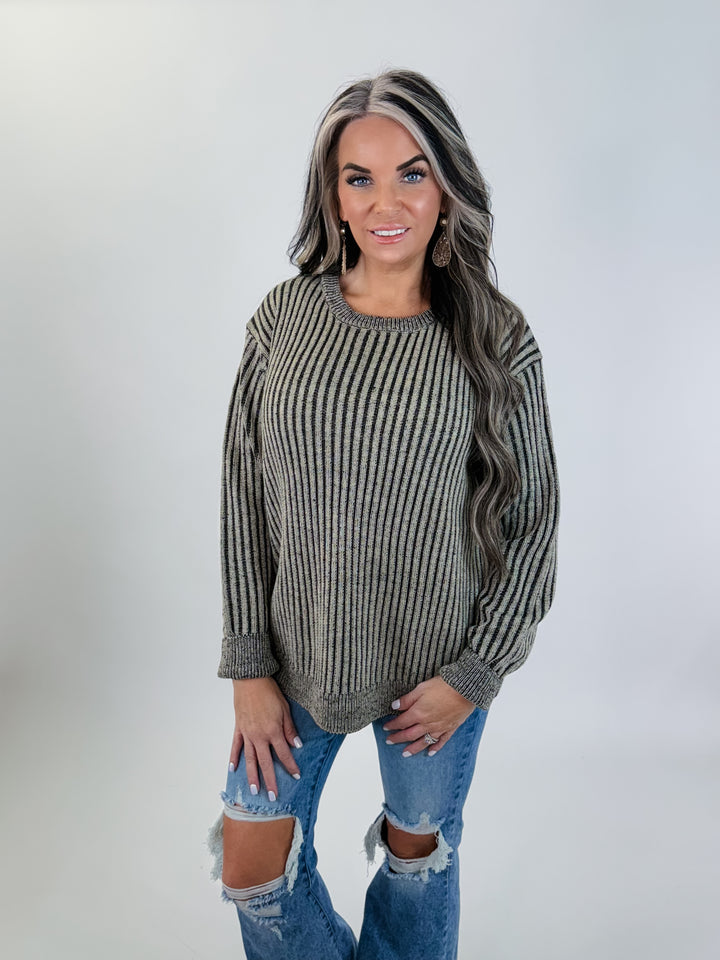 Two-Tone Rib Knit Sweater- black