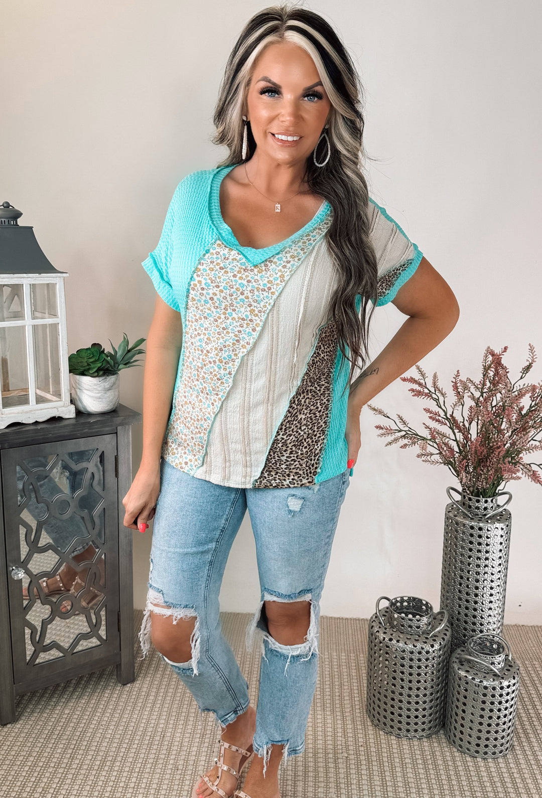 Mint Patchwork Top