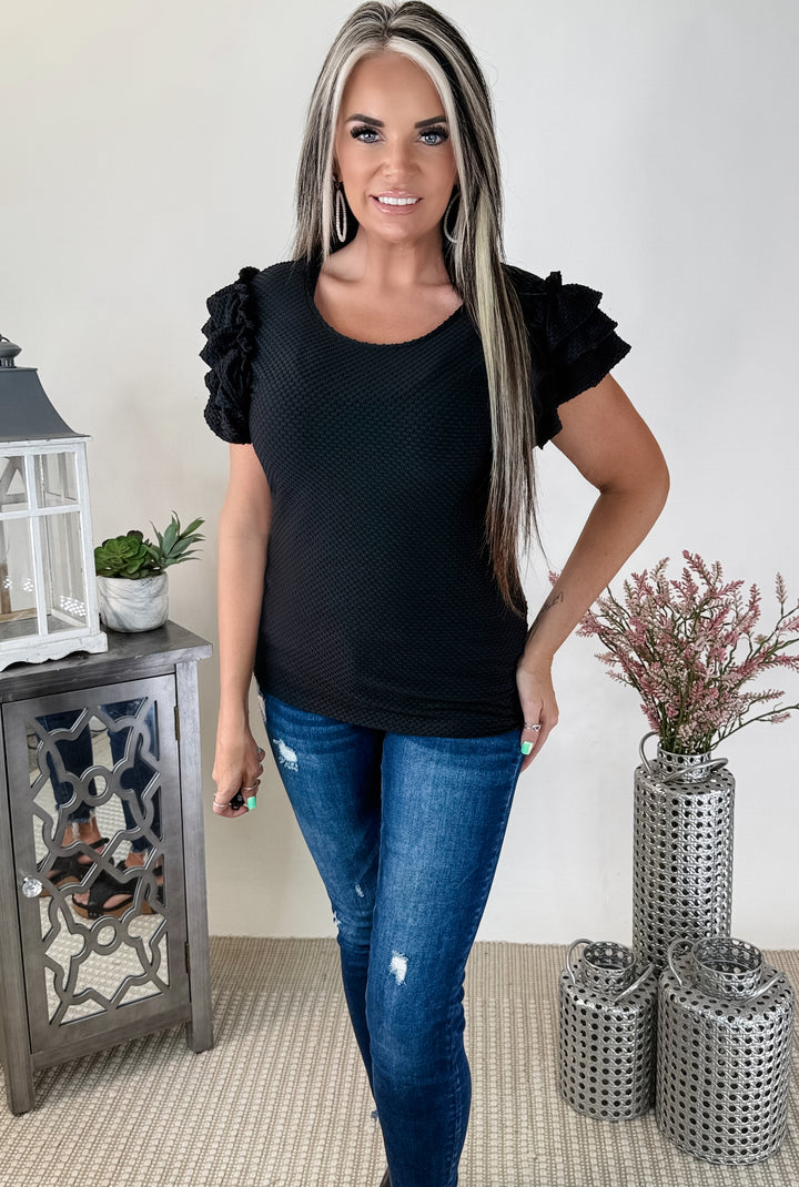 Birds Eye textured layered ruffle top