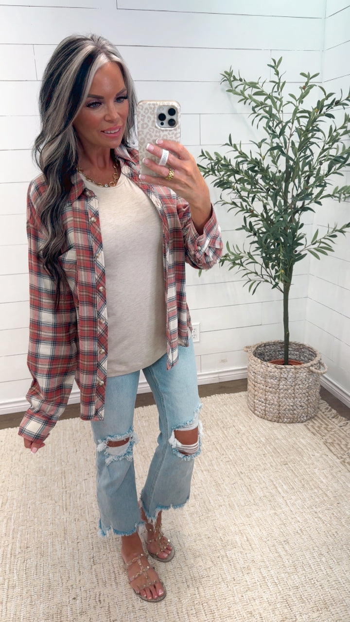 PUMPKIN PATCH PLAID BUTTON DOWN