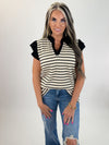 Black & Cream Flutter Sleeve Top
