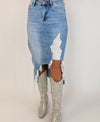 Reckless Rodeo Distressed Midi Skirt