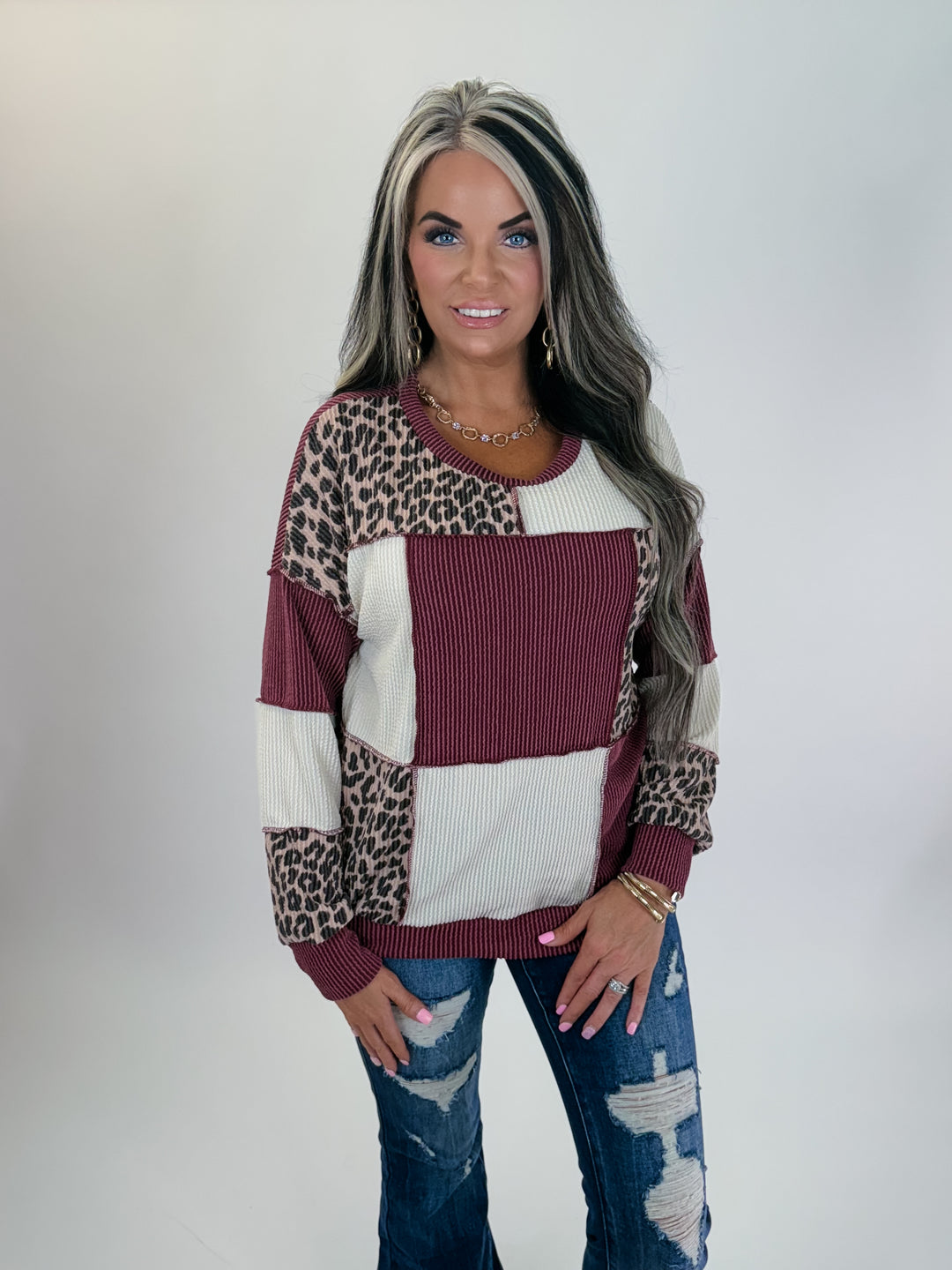 Patchwork Perfection Ribbed Knit Top