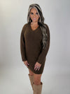 V NECK SWEATER DRESS- MOCHA