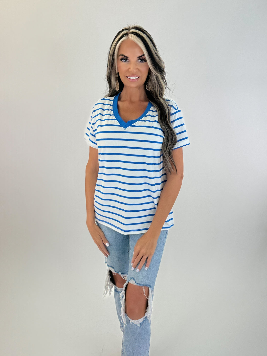 Classic Stripe V-Neck Tee Collection
