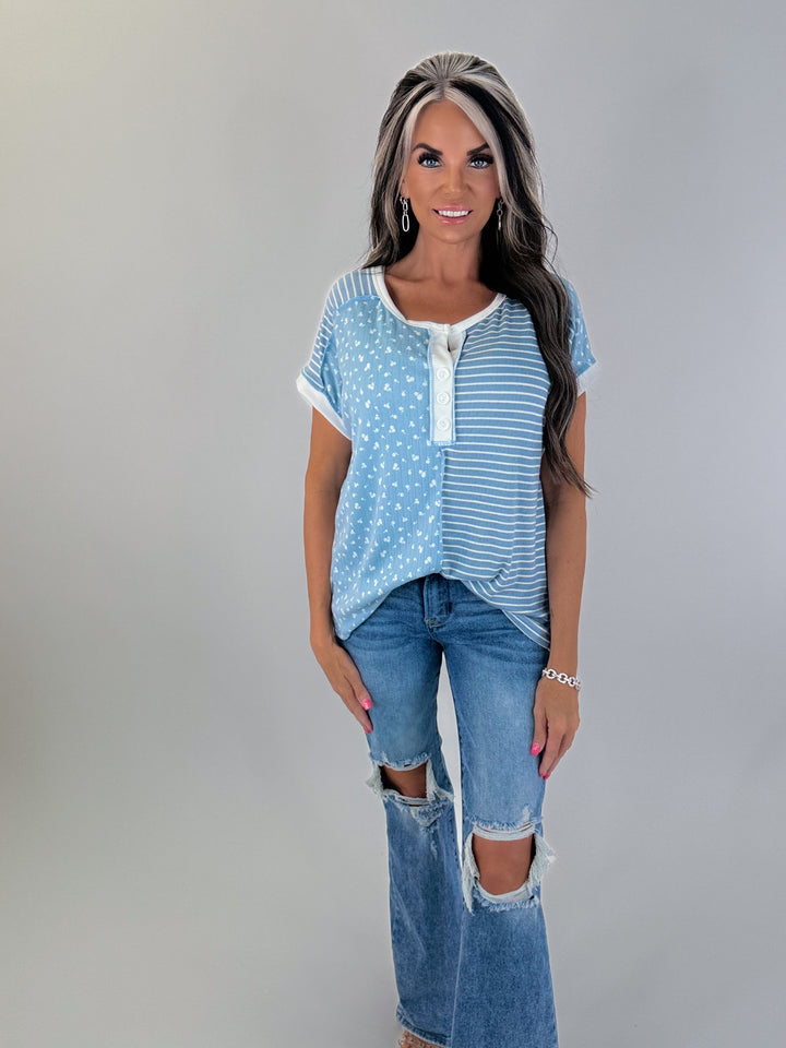 Sweet Mixed Print Henley Top