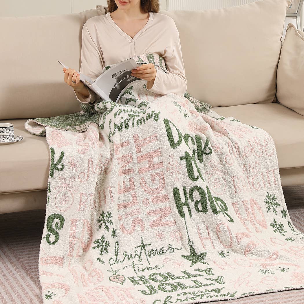 Holly Jolly X-Mas Print Cozy Soft Throw Blanket