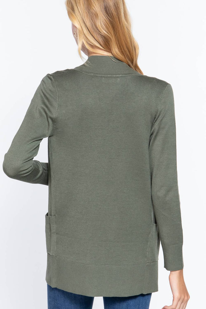 DOORBUSTER Long Sleeve Rib Banded Open Sweater Cardigan: