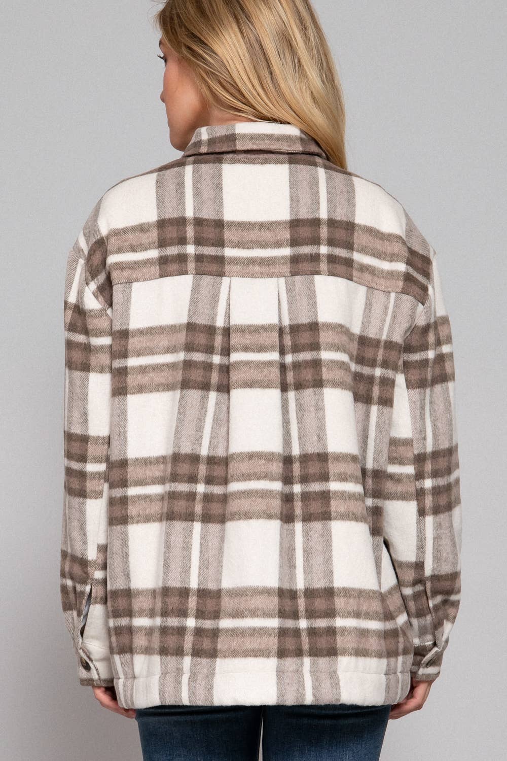 Long Sleeve Inside Faux Fur Brushed Plaid shacket