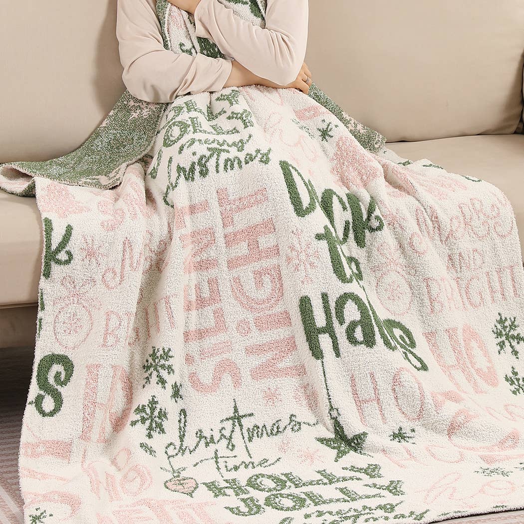 Holly Jolly X-Mas Print Cozy Soft Throw Blanket