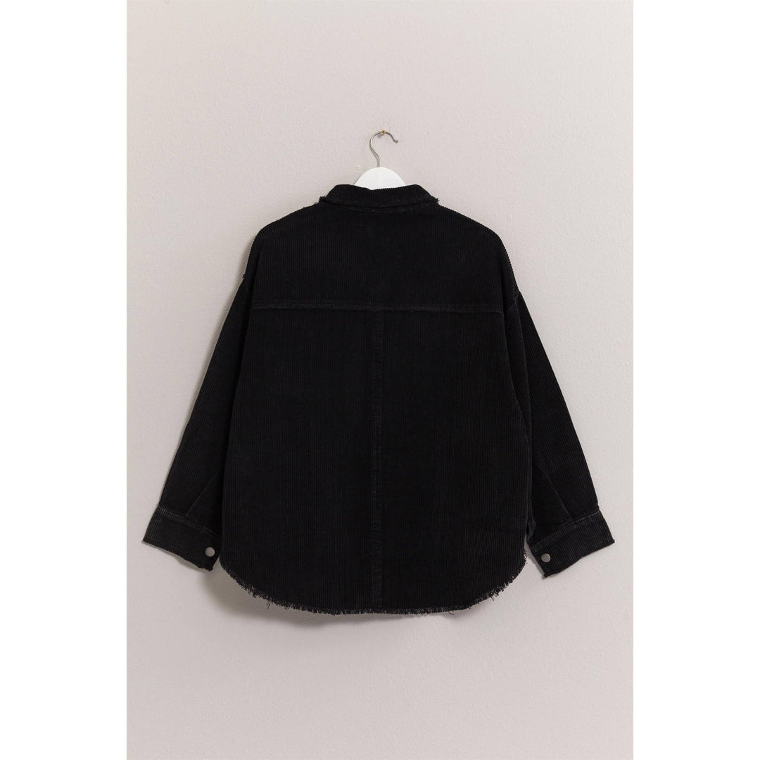 DOORBUSTER Washed Corduroy Frayed Shacket: BLACK