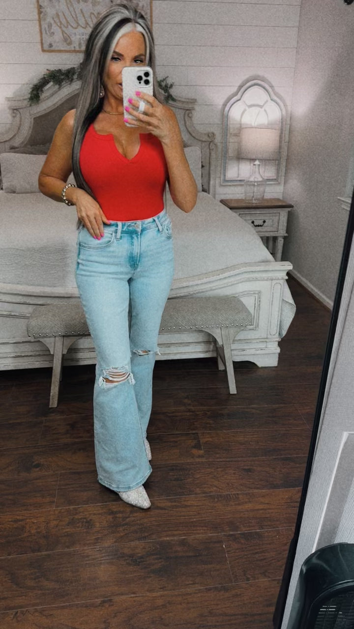 Everyday Favorite Distressed Flare Jeans – Light Wash