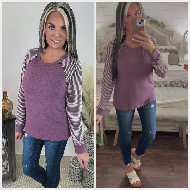 Plum Stripped Button Long Sleeve